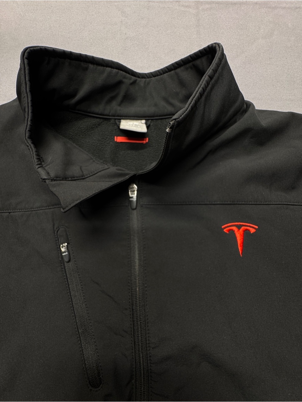 Tesla Black Softshell Jacket with Red Logo Accent